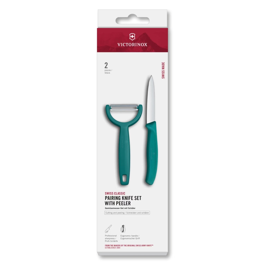 Victorinox - Conjunto de faca de cozinha com descascador SWISS CLASSIC turquesa