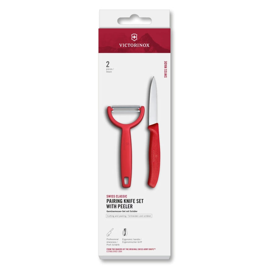 Victorinox - Conjunto de faca de cozinha com descascador SWISS CLASSIC vermelho