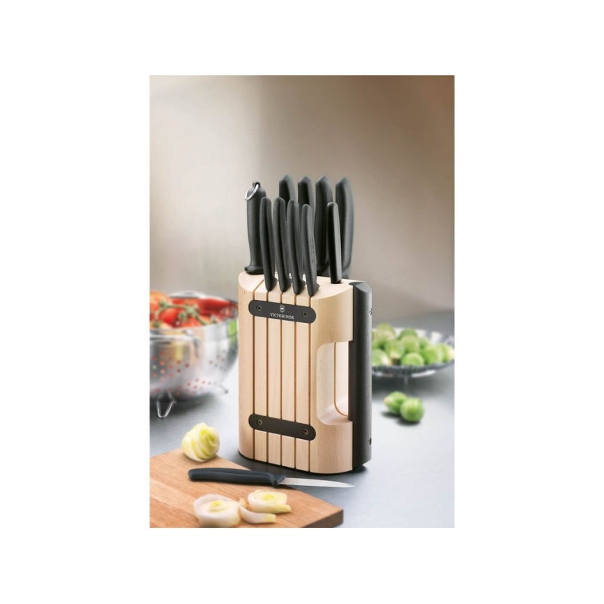 Victorinox - Conjunto de facas de cozinha em bloco SWISS CLASSIC, 12 peças, faia/bege