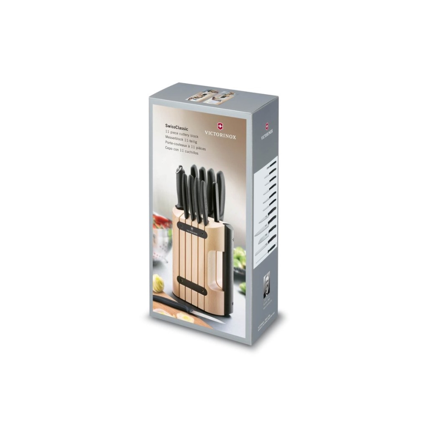 Victorinox - Conjunto de facas de cozinha em bloco SWISS CLASSIC, 12 peças, faia/bege