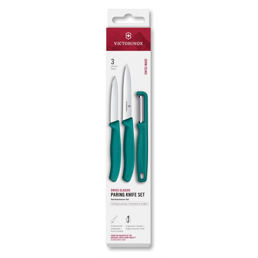 Victorinox - Conjunto SWISS CLASSIC de facas de cozinha com descascador, 3 peças, turquesa