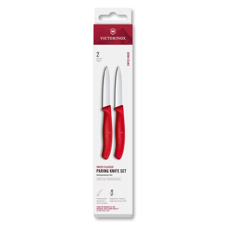 Victorinox SWISS CLASSIC - Conjunto de 2 facas para legumes, lâmina de 8 cm, vermelho