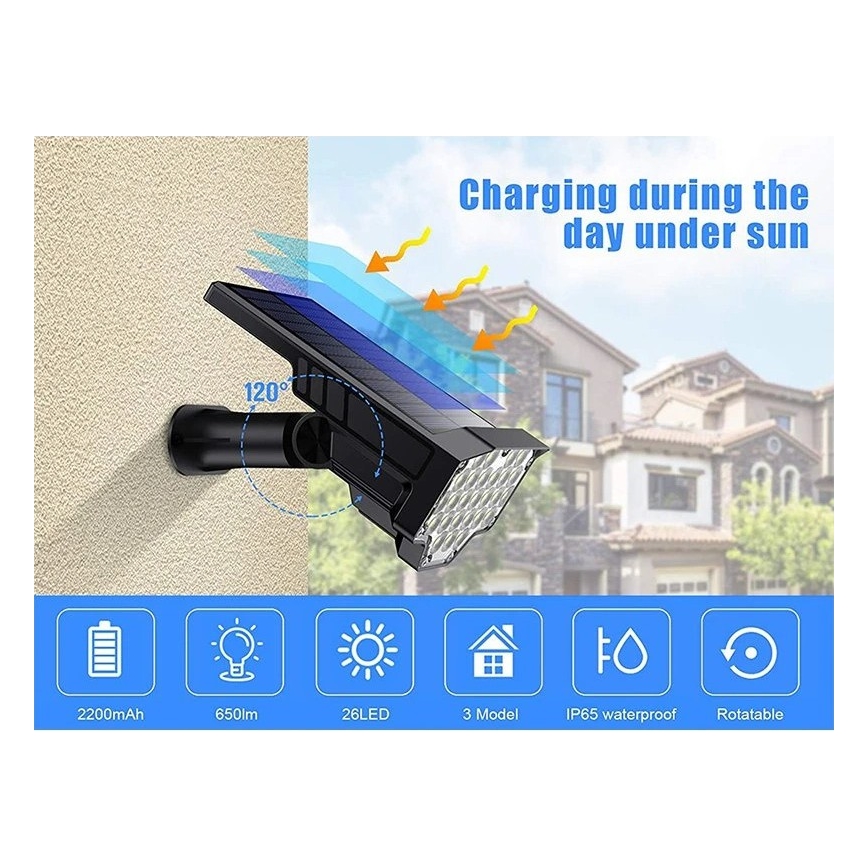 Viking - Lâmpada Solar LED/1W/3,7V IP65 6000K 2200 mAh