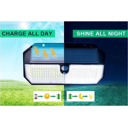 Viking - Aplique LED solar de parede com sensor LED/2W/3,7V IP65 6000K 2200 mAh