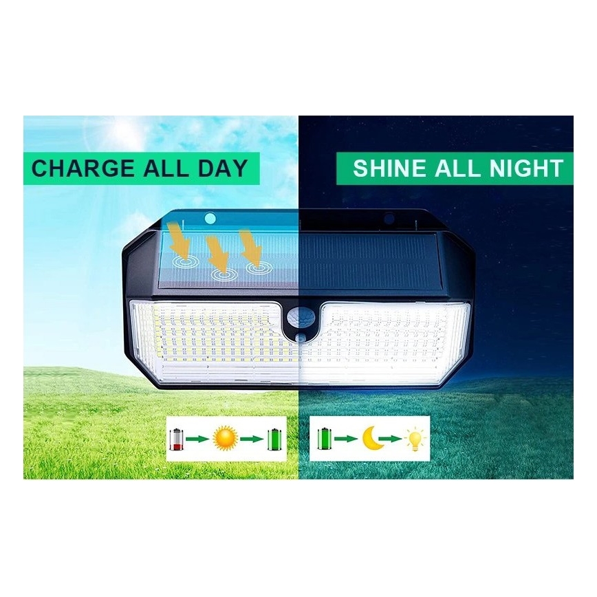 Viking - Aplique LED solar de parede com sensor LED/2W/3,7V IP65 6000K 2200 mAh