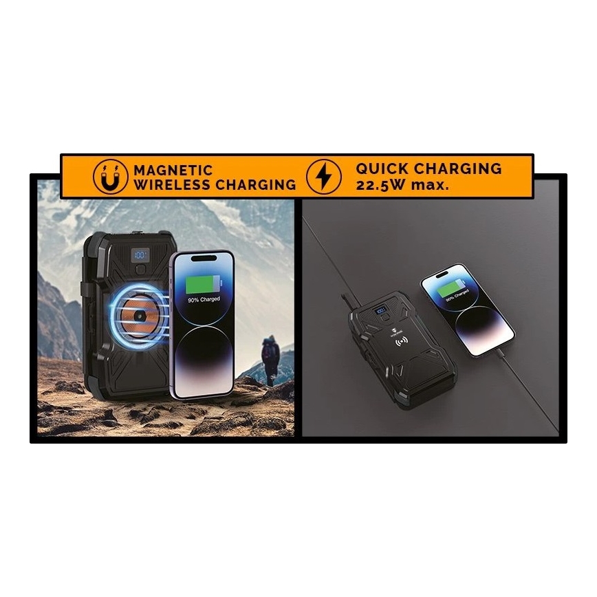 Viking - Power Bank com lanterna LED, carregamento sem fios e painel solar Power Delivery 22,5W/30000 mAh