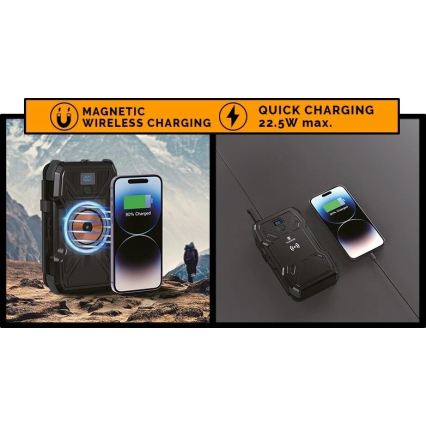 Viking - Power Bank com lanterna LED, carregamento sem fios e painel solar Power Delivery 22,5W/10000 mAh