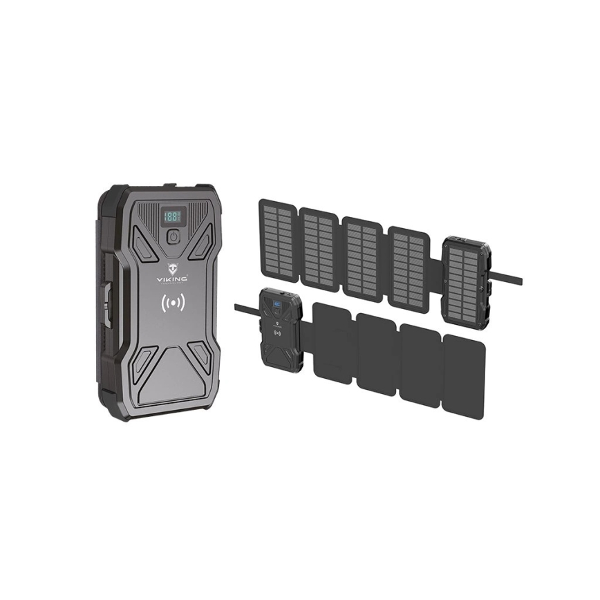 Viking - Power Bank com lanterna LED, carregamento sem fios e painel solar Power Delivery 22,5W/10000 mAh