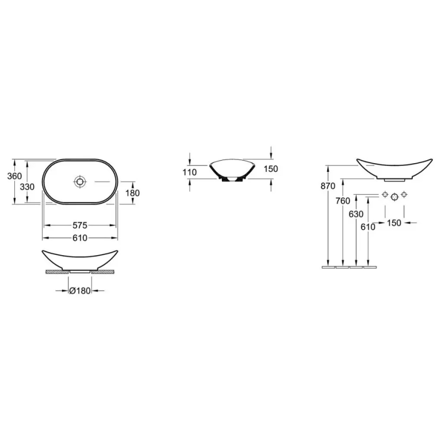 Villeroy & Boch 411060R1 - Lavatório de bancada MY NATURE 61 x 36 cm cerâmica/branco