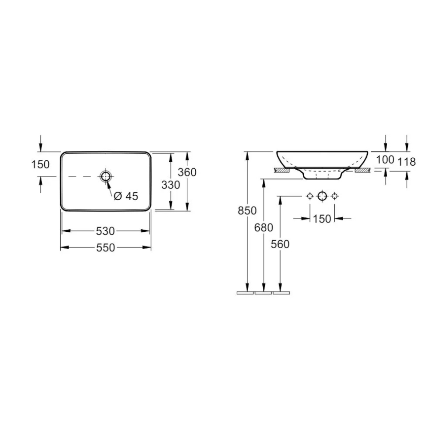 Villeroy & Boch 41135501 - Lavatório de bancada VENTICELLO 55,5x36 cm cerâmica/branco