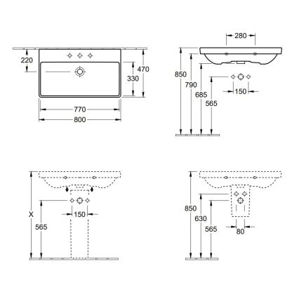 Villeroy & Boch 41568001 - Lavatório suspenso AVENTO 80x47 cm cerâmica/branco