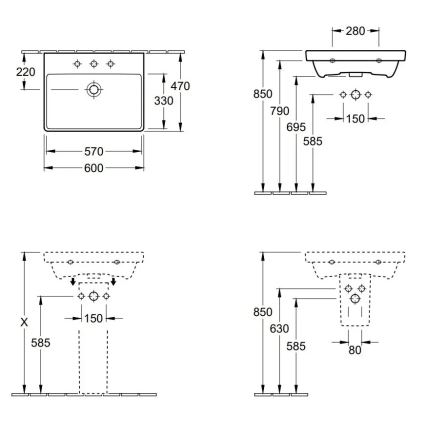 Villeroy & Boch 41586001 - Lavatório suspenso AVENTO 60x47 cm cerâmica/branco