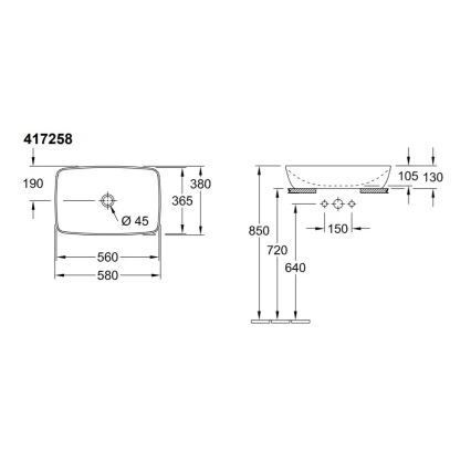 Villeroy & Boch 417258R1 - Lavatório de sobrepor ARTIS 58 x 38,5 cm cerâmica/branco