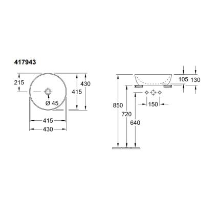 Villeroy & Boch 41794301 - Lavatório de apoio ARTIS diâmetro 43 cm cerâmica/branco
