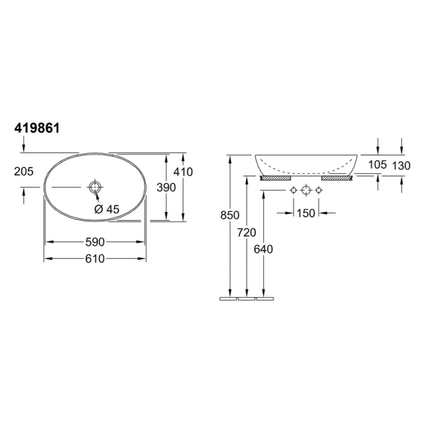 Villeroy & Boch 41986101 - Lavatório de bancada ARTIS 61x41 cm cerâmica/branco
