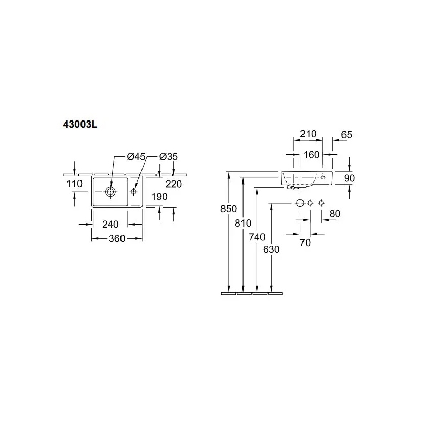 Villeroy & Boch 43003L01 - Lavatório suspenso AVENTO 36x22 cm cerâmica/branco