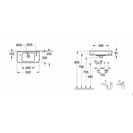 Villeroy & Boch 4342R501 - Lavatório suspenso O.NOVO 50x25 cm cerâmica/branco