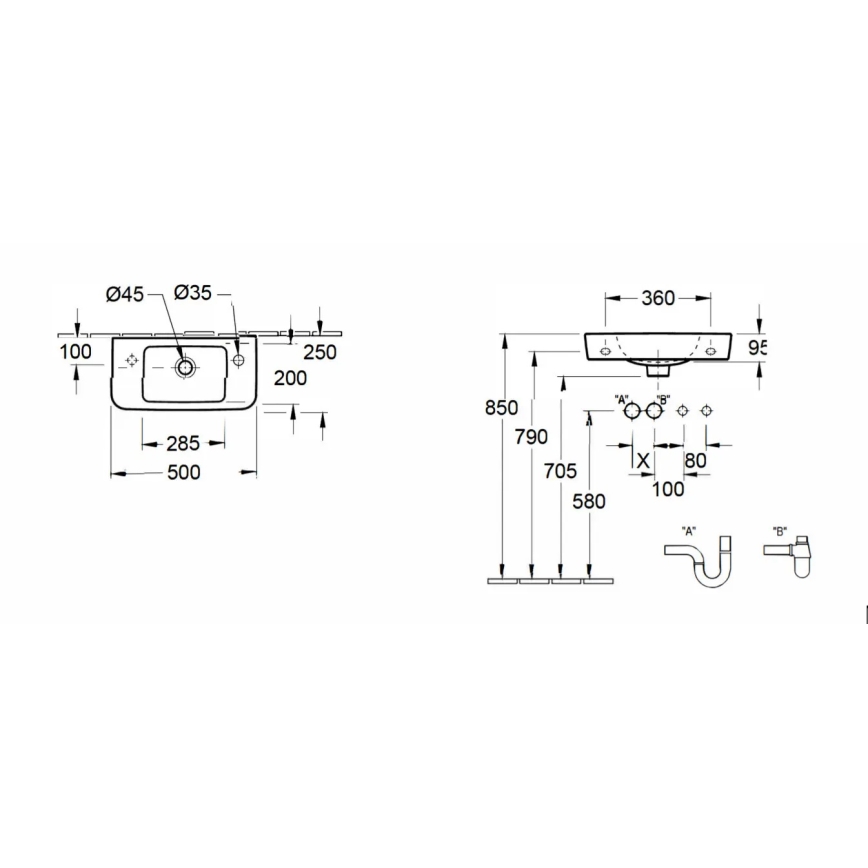 Villeroy & Boch 4342R501 - Lavatório suspenso O.NOVO 50x25 cm cerâmica/branco
