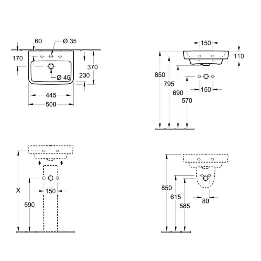 Villeroy & Boch 43445001 - Lavatório suspenso O.NOVO 50x37 cm cerâmica/branco