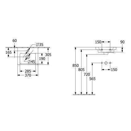 Villeroy & Boch 43703701 - Lavatório suspenso SUBWAY 37 x 30,5 cm cerâmica/branco