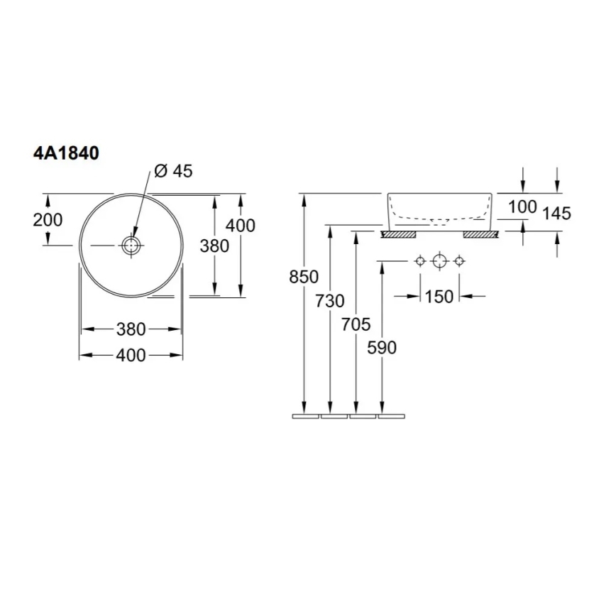 Villeroy & Boch 4A184001 - Lavatório de bancada COLLARO Ø 40 cm cerâmica/branco