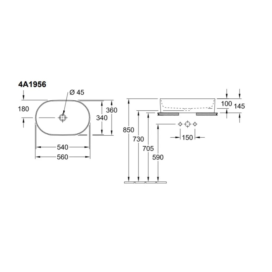 Villeroy & Boch 4A195601 - Lavatório para bancada COLLARO 56x36 cm cerâmica/branco
