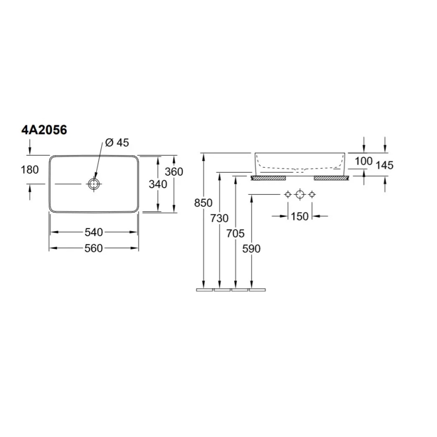 Villeroy & Boch 4A205601 - Lavatório de sobrepor COLLARO 56x36 cm cerâmica/branco
