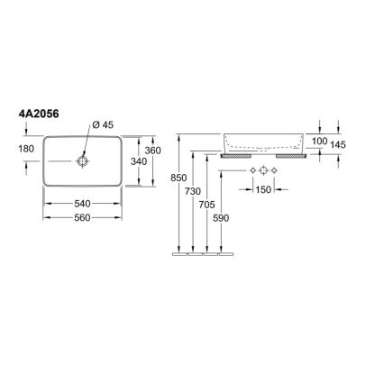 Villeroy & Boch 4A2056R1 - Lavatório de bancada COLLARO 56x36 cm cerâmica/branco
