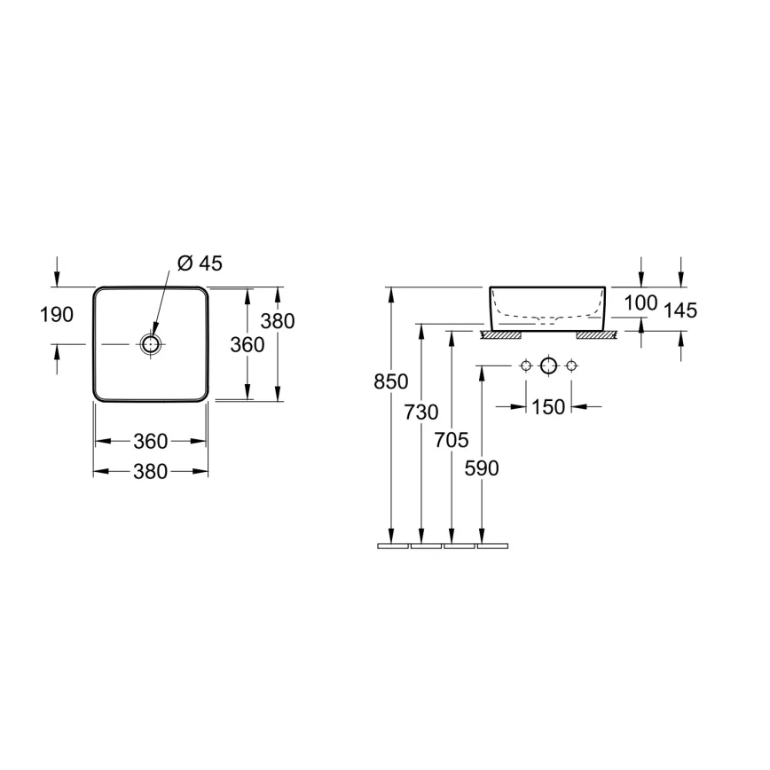 Villeroy & Boch 4A213801 - Lavatório de bancada COLLARO 38x38 cm cerâmica/branco