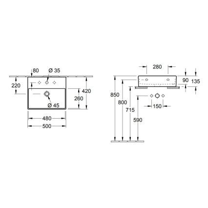Villeroy & Boch 4A225G01 - Lavatório suspenso/para montagem sobre bancada MEMENTO 50x42cm cerâmica/branco