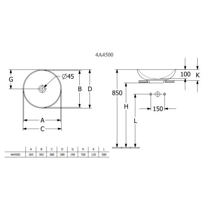 Villeroy & Boch 4A450001 - Lavatório de bancada LOOP&FRIENDS Ø 38 cm, cerâmica branca