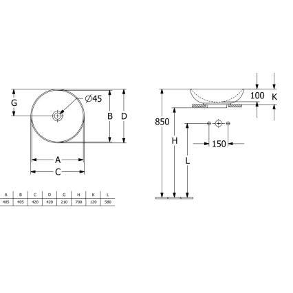 Villeroy & Boch 4A460001 - Lavatório de bancada LOOP&FRIENDS, diâmetro 42 cm, cerâmica branca