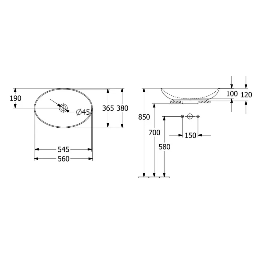 Villeroy & Boch 4A470001 - Lavatório de sobrepor LOOP&FRIENDS 56x38 cm cerâmica/branco