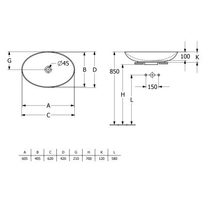 Villeroy & Boch 4A480001 - Lavatório de bancada LOOP&FRIENDS 62x42 cm cerâmica/branco