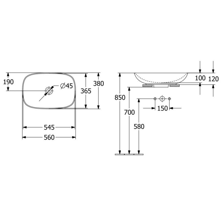 Villeroy & Boch 4A490001 - Lavatório de bancada LOOP&FRIENDS 56x38 cm cerâmica/branco