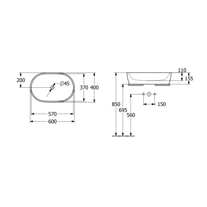 Villeroy & Boch 5A266001 - Lavatório de sobrepor para bancada ARCHITECTURA 60 x 40 cm cerâmica/branca