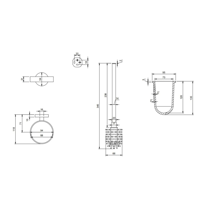Villeroy & Boch TVA15101600061 - Escova de WC de parede ELEMENTS vidro/cromado brilhante