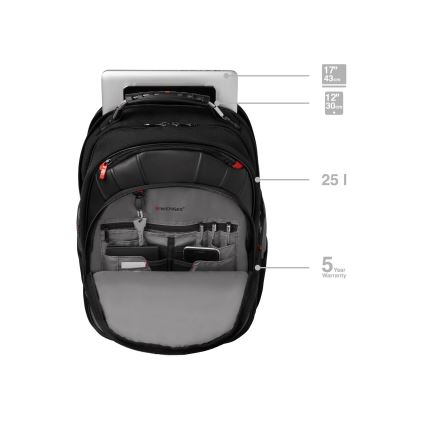 Wenger - Mochila para computador portátil 25 l 17 com bolsa para tablet 12 Pegasus preto/cinzento