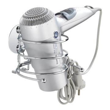 WENKO 18770100-Suporte para secador de cabelo TURBO-LOC redondo em aço 14x11,5 cm cromado brilhante