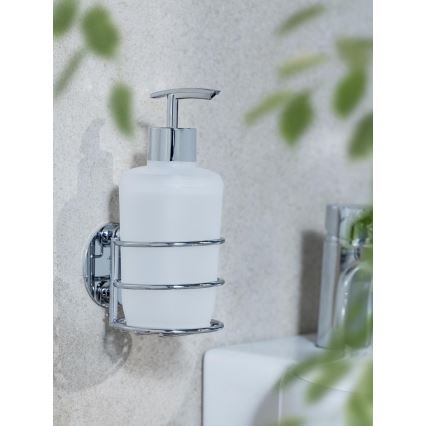 WENKO 18777100-Dispensador de sabão TURBO-LOC Redondo em aço 7,5x16,5 cm cromo brilhante/branco