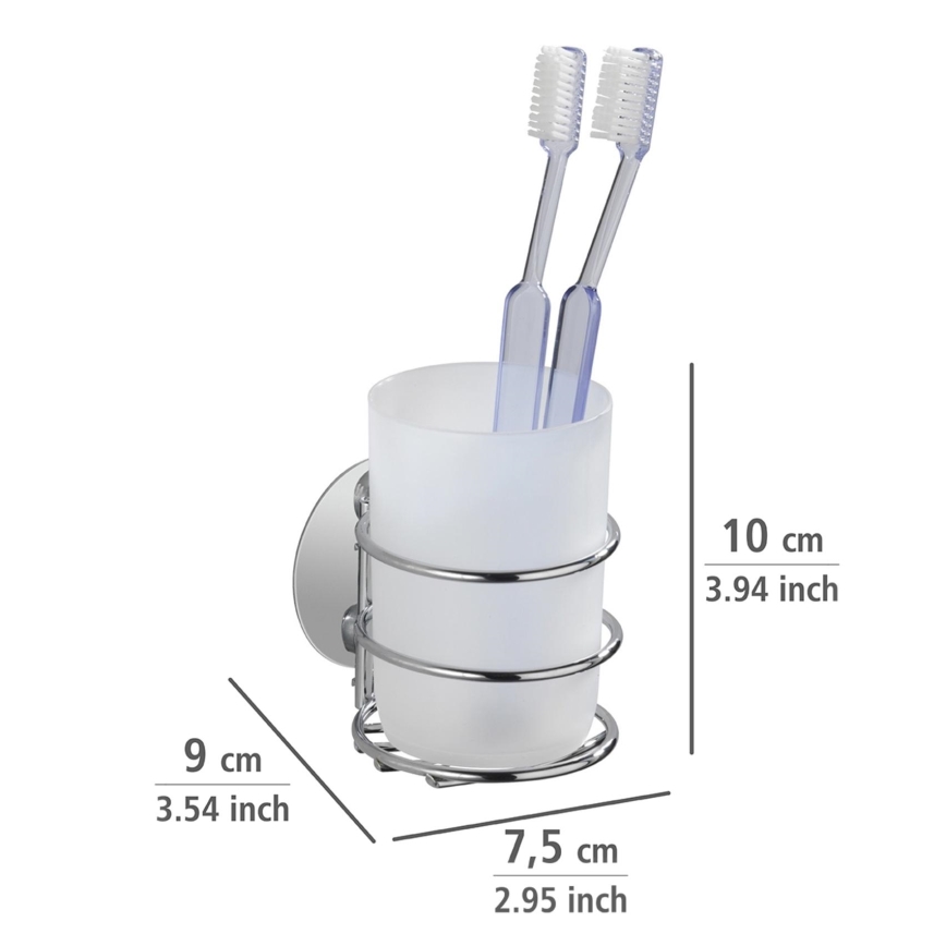 WENKO 18779100-Copo para escovas de dentes TURBO-LOC RUND STAHL 7,5x9 cm cromo brilhante/branco