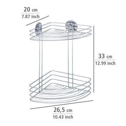 WENKO 18914100-Prateleira de Canto TURBO-LOC RUND AÇO 26,5x33 cm cromado brilhante