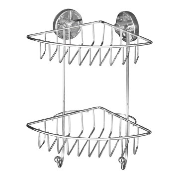 WENKO 20888100 - Prateleira de canto VACUUM-LOC redonda em aço 22,5x29,5 cm, cromo brilhante