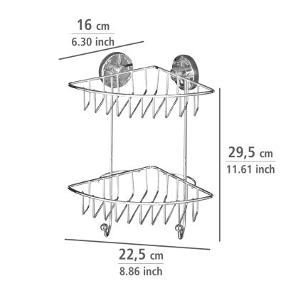 WENKO 20888100 - Prateleira de canto VACUUM-LOC redonda em aço 22,5x29,5 cm, cromo brilhante