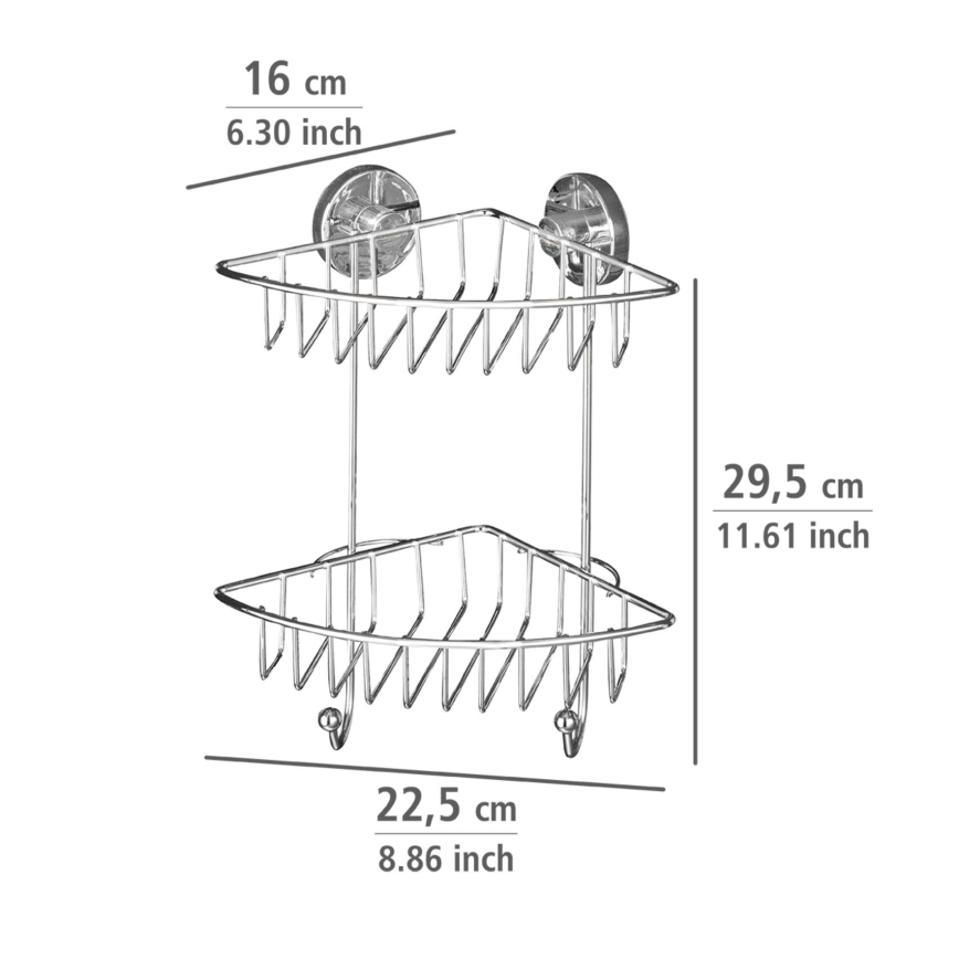 WENKO 20888100 - Prateleira de canto VACUUM-LOC redonda em aço 22,5x29,5 cm, cromo brilhante