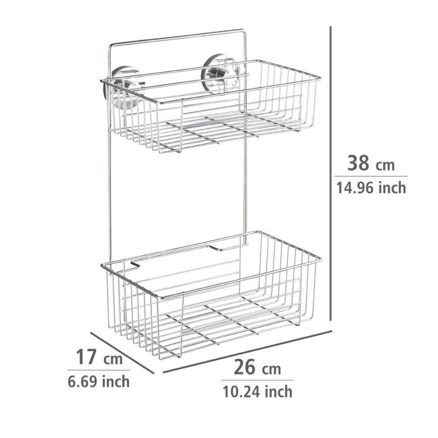 WENKO 20889100 - Prateleira VACUUM-LOC redonda em aço, 26 x 38 cm, acabamento cromado brilhante