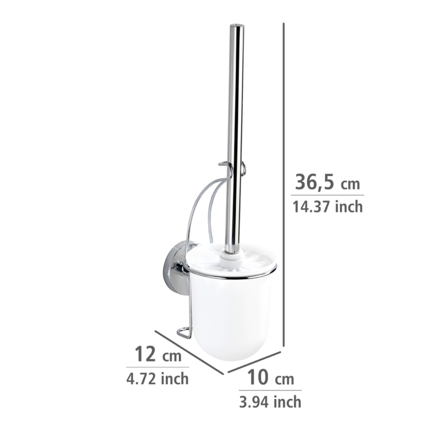 WENKO 20898100-Escova de WC VACUUM-LOC MILAZZO 10x34 cm aço inoxidável/cromado brilhante/branca