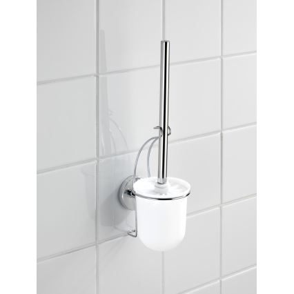 WENKO 20898100-Escova de WC VACUUM-LOC MILAZZO 10x34 cm aço inoxidável/cromado brilhante/branca