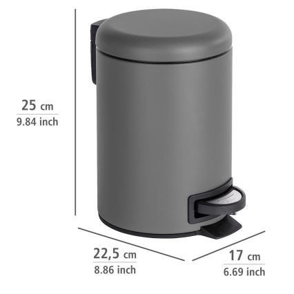 WENKO 22148100 - Lixeira LEMAN 17x25 cm cinzento/preto