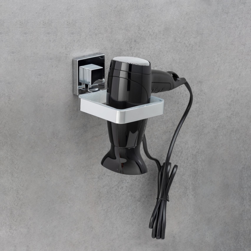 WENKO 22682100 -Suporte para secador de cabelo VACUUM-LOC QUADRO ED 13,5x14 cm prateado/cromado